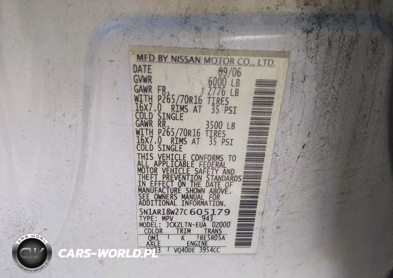 2007 Nissan Pathfinder Se VIN:5N1AR18W27C605179 - 9