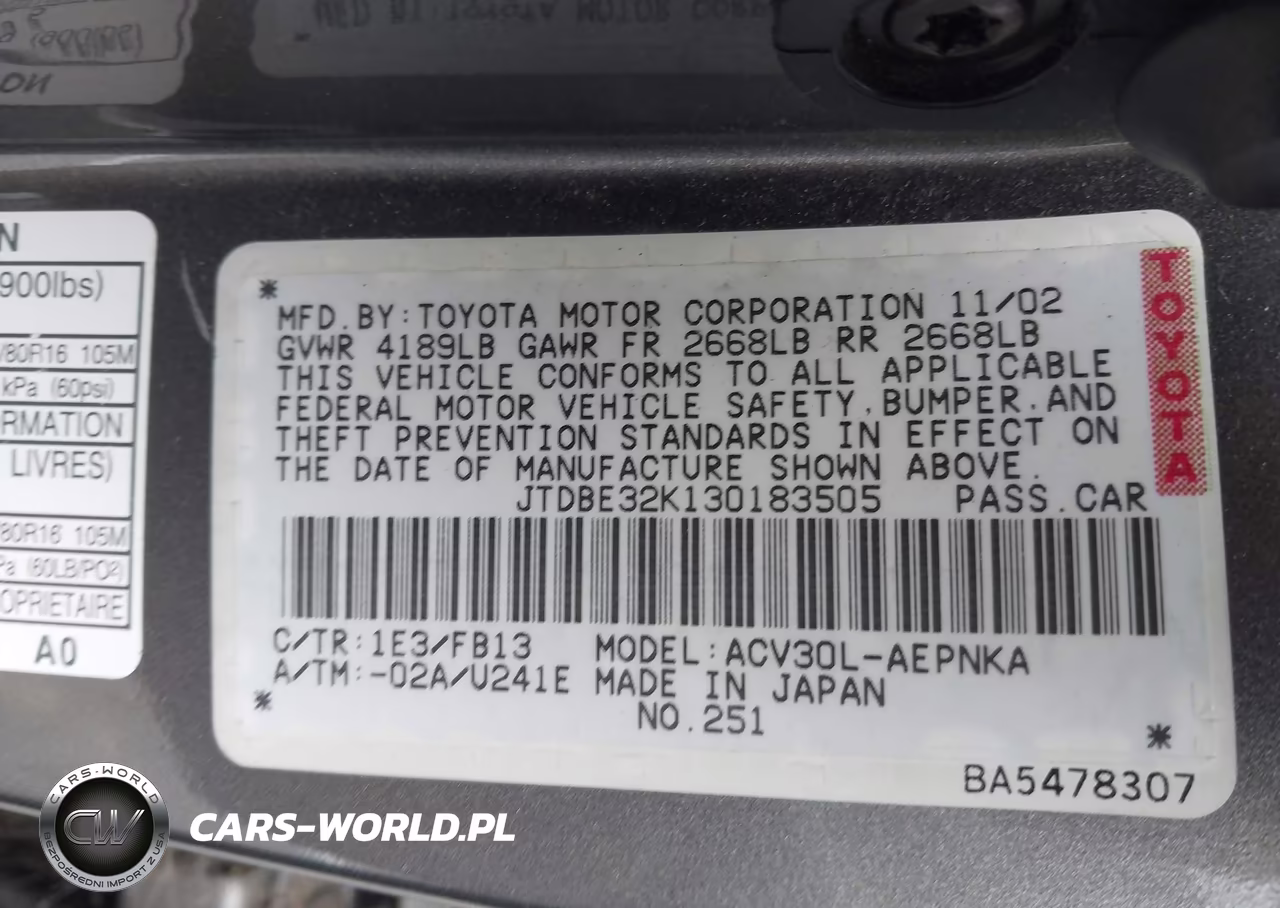 2003 Toyota Camry Le VIN:JTDBE32K130183505 - 9