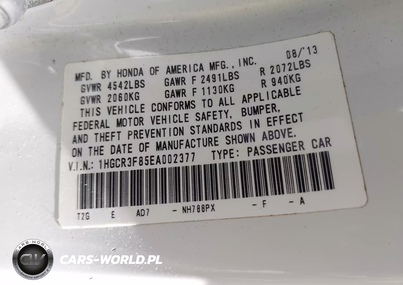 2014 Honda Accord Ex-L V-6 VIN:1HGCR3F85EA002377 - 9