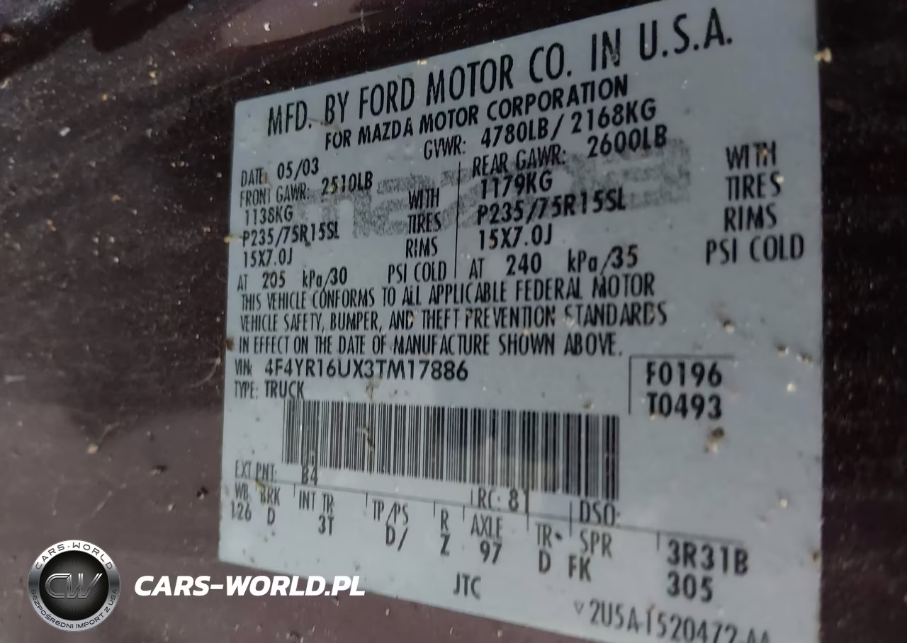 2003 Mazda B3000 Ds VIN:4F4YR16UX3TM17886 - 9