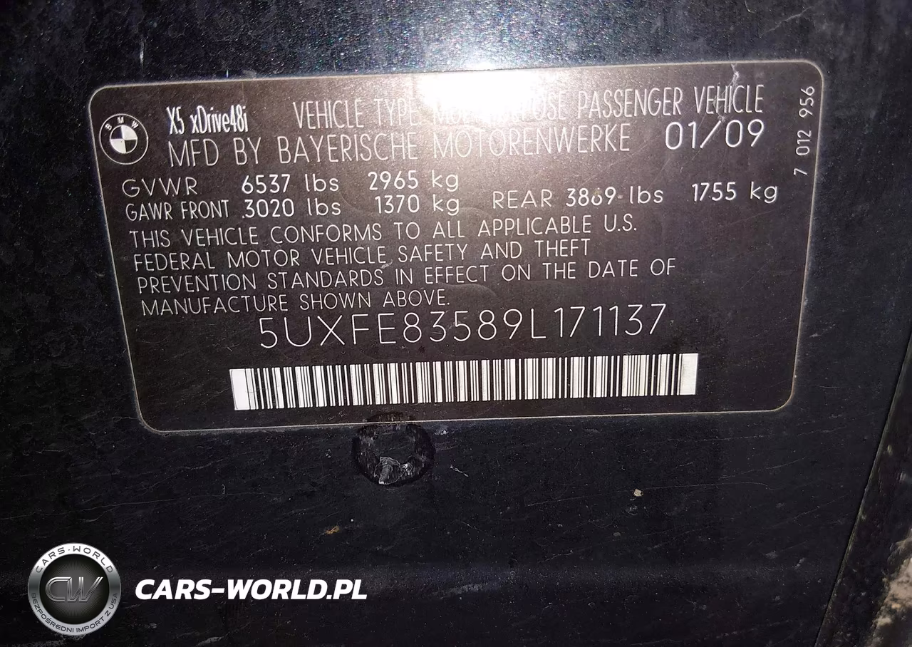 2009 BMW X5 xDrive48I VIN:5UXFE83589L171137 - 9