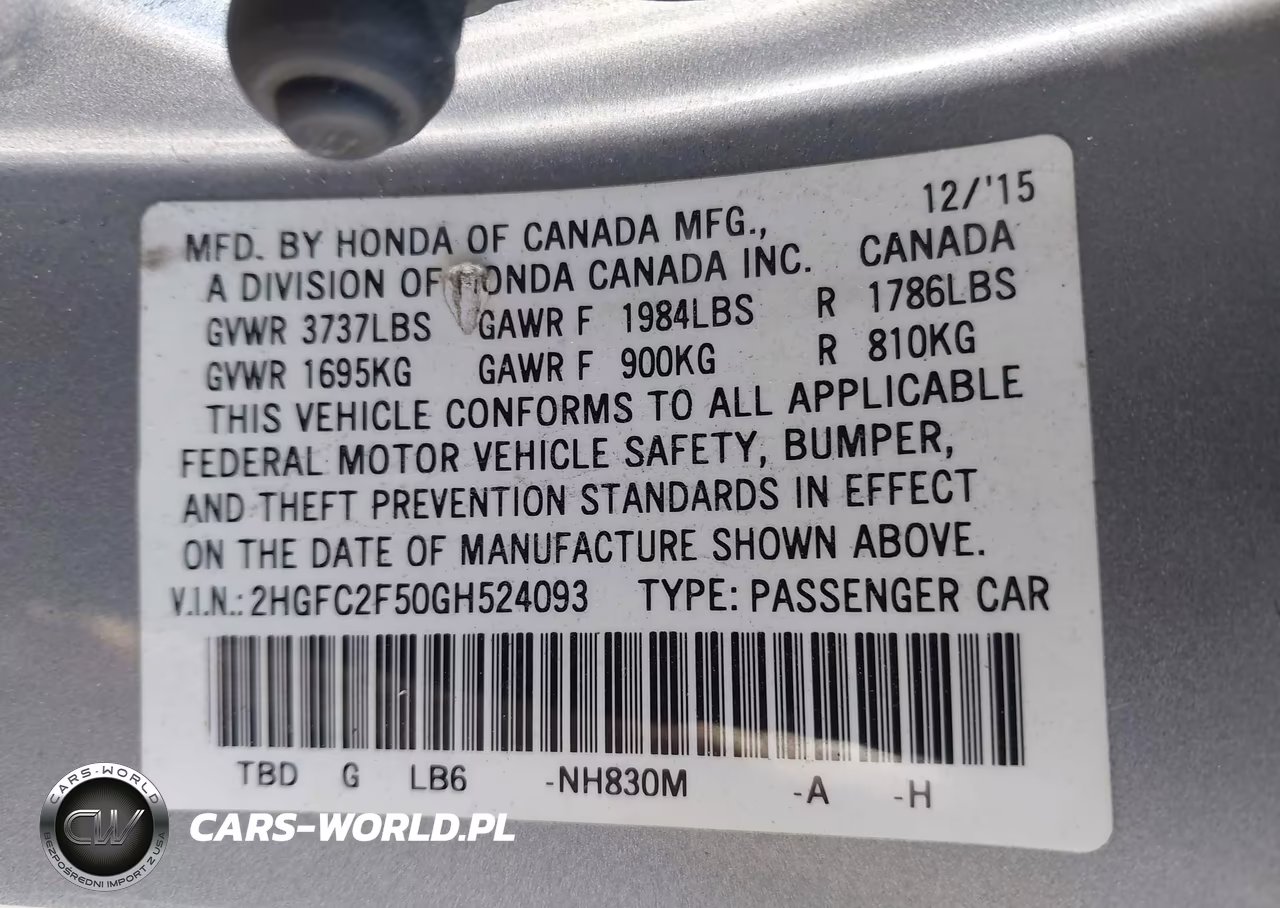 2016 Honda Civic Lx VIN:2HGFC2F50GH524093 - 9