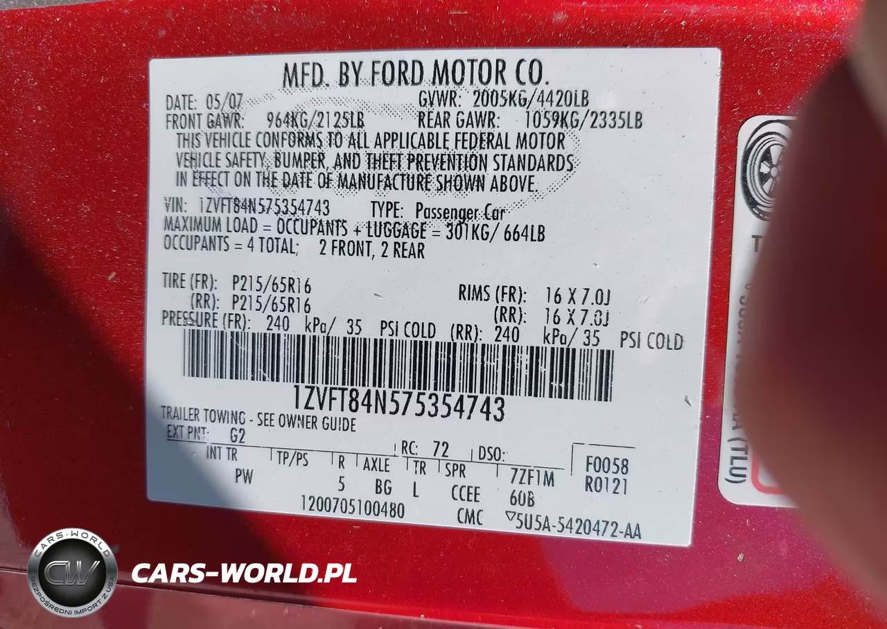 2007 Ford Mustang V6 Deluxe-V6 Premium VIN:1ZVFT84N575354743 - 9