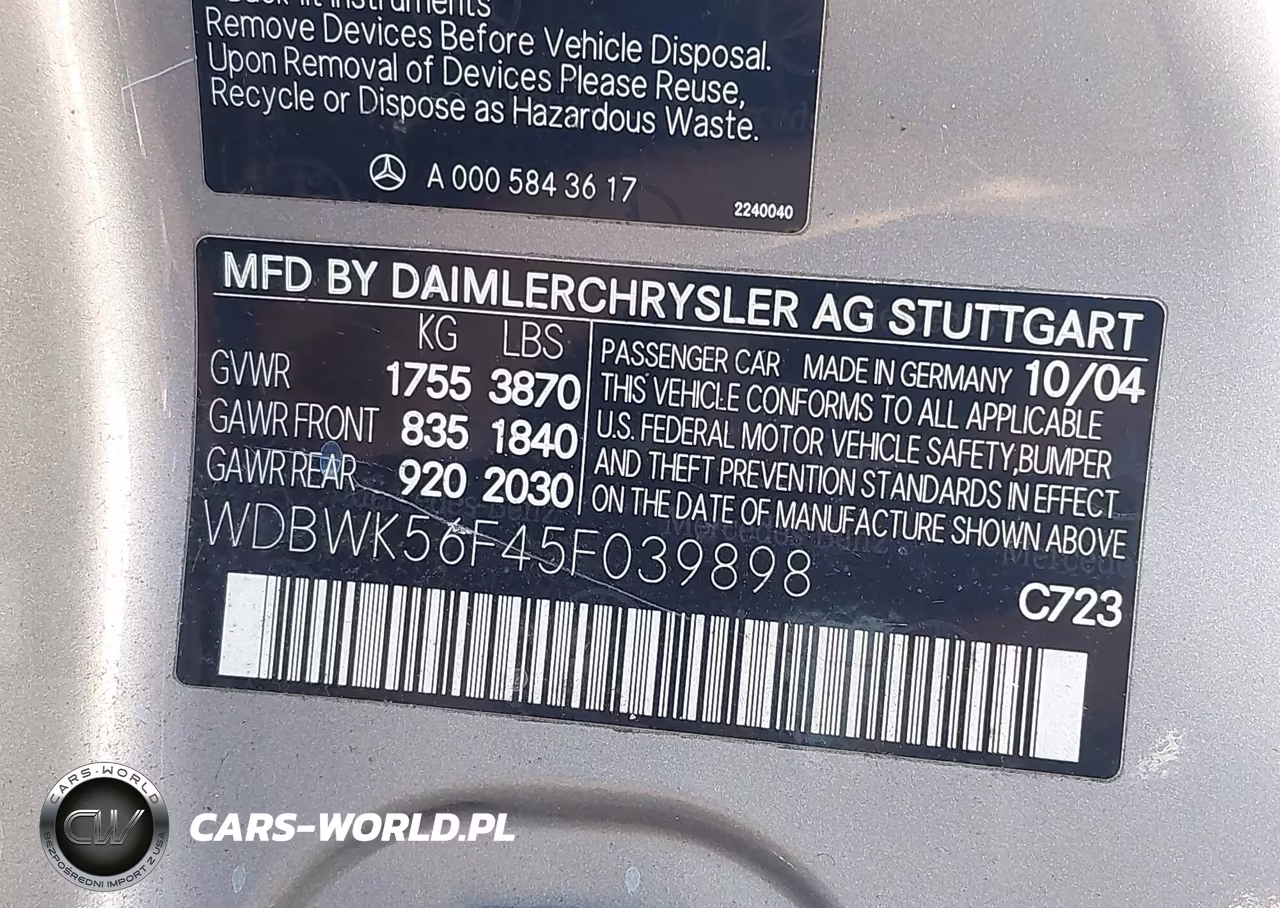 2005 Mercedes-Benz Slk 350 VIN:WDBWK56F45F039898 - 9