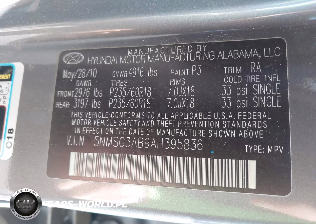 2010 Hyundai Santa Fe Gls VIN:5NMSG3AB9AH395836 - 9