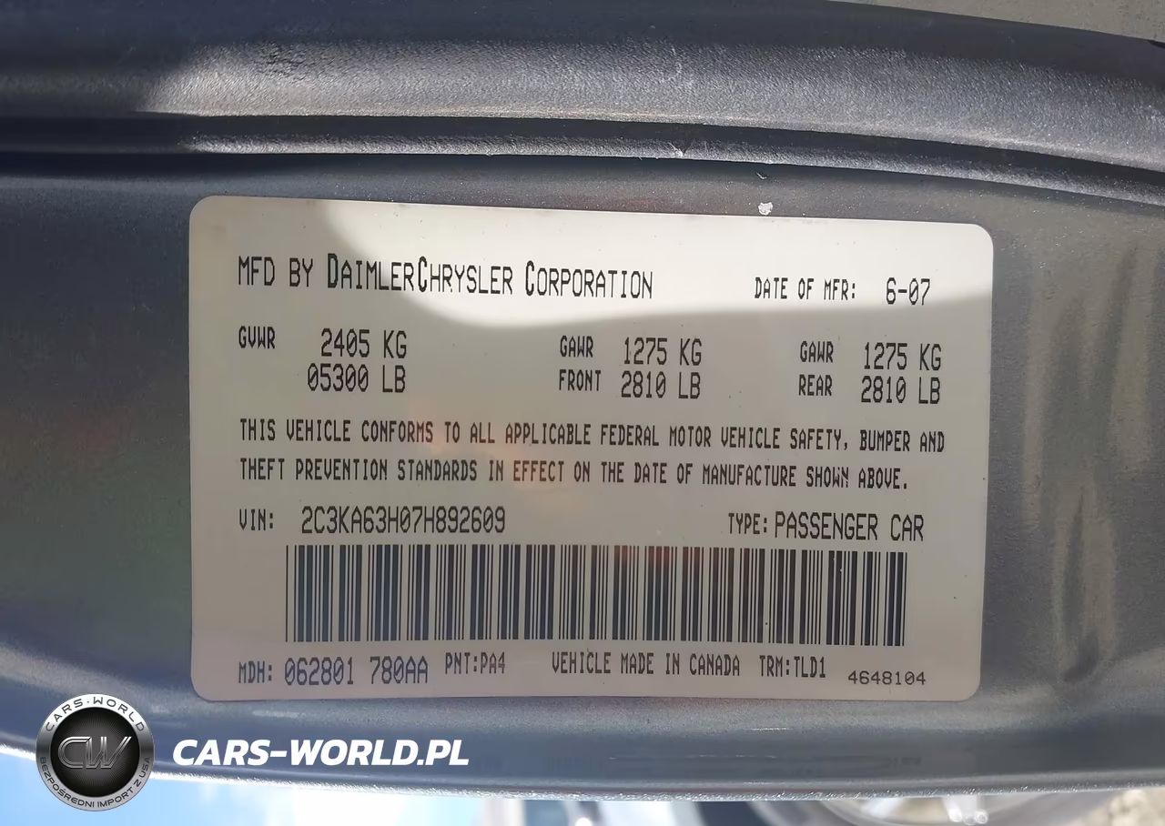 2007 Chrysler 300C VIN:2C3KA63H07H892609 - 9