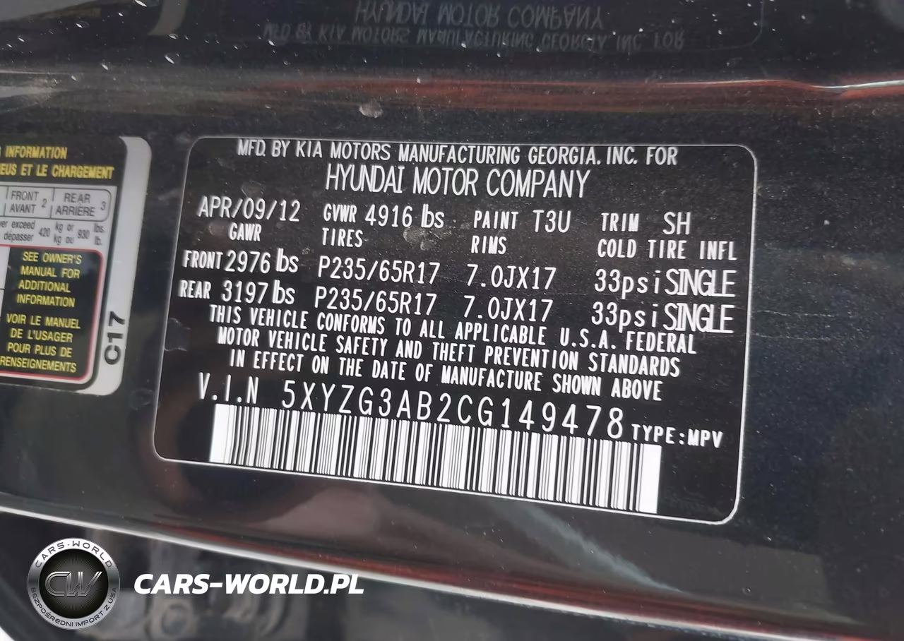 2012 Hyundai Santa Fe Gls VIN:5XYZG3AB2CG149478 - 9