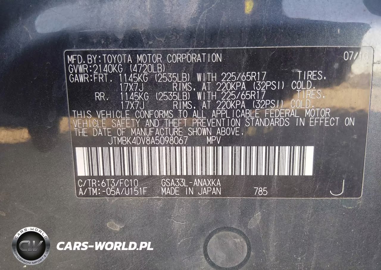2010 Toyota Rav4 Base V6 VIN:JTMBK4DV8A5098067 - 9