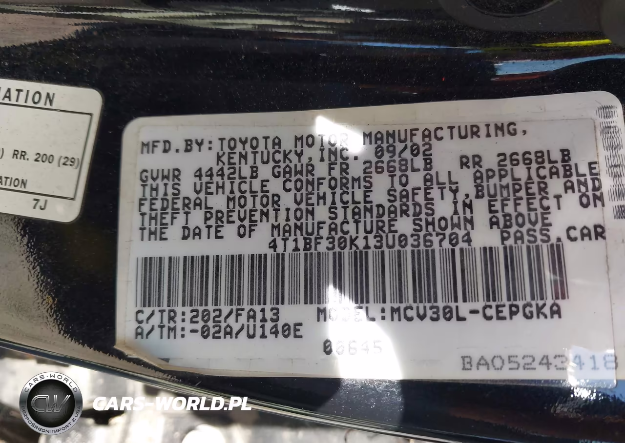 2003 Toyota Camry Xle V6 VIN:4T1BF30K13U036704 - 9