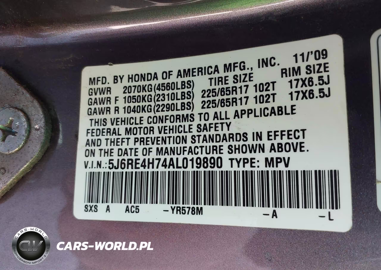 2010 Honda Cr-V Exl VIN:5J6RE4H74AL019890 - 9