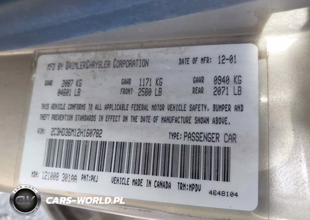 2002 Chrysler Concorde Lxi VIN:2C3HD36M12H160782 - 9