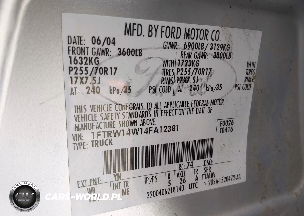 2004 Ford F-150 Xlt VIN:1FTRW14W14FA12381 - 9