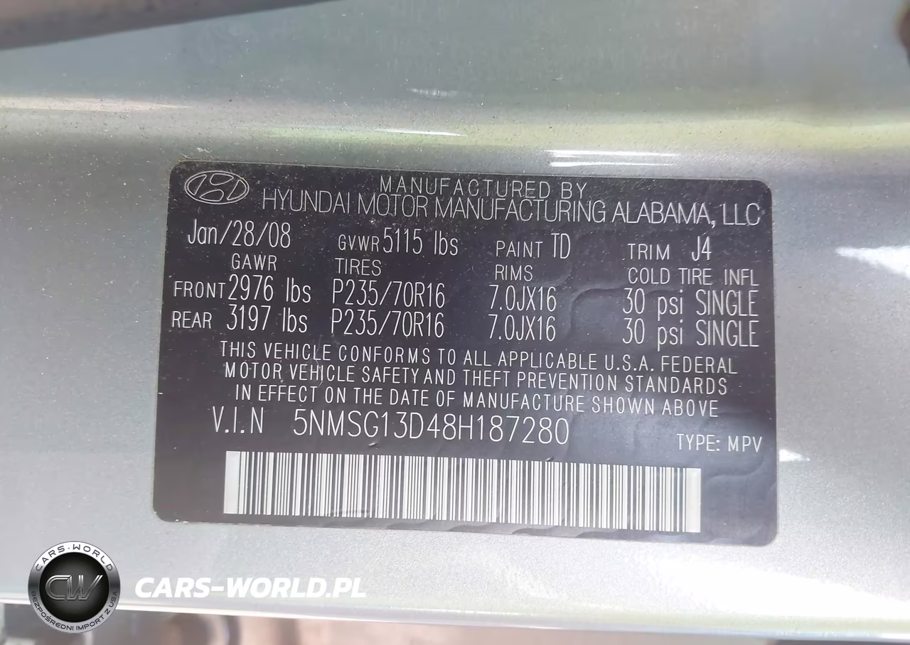 2008 Hyundai Santa Fe Gls VIN:5NMSG13D48H187280 - 9
