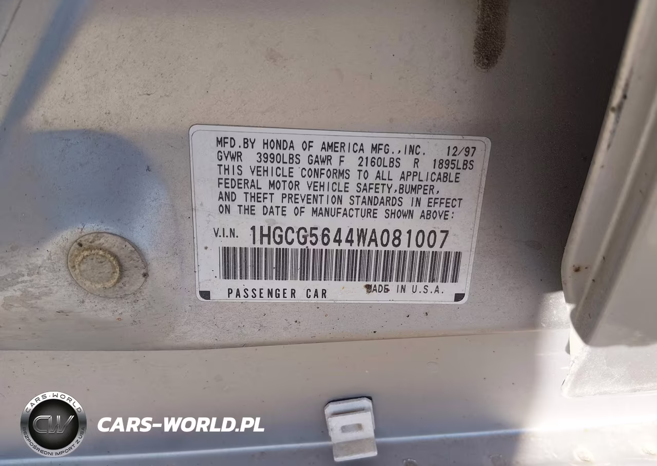 1998 Honda Accord Lx VIN:1HGCG5644WA081007 - 9