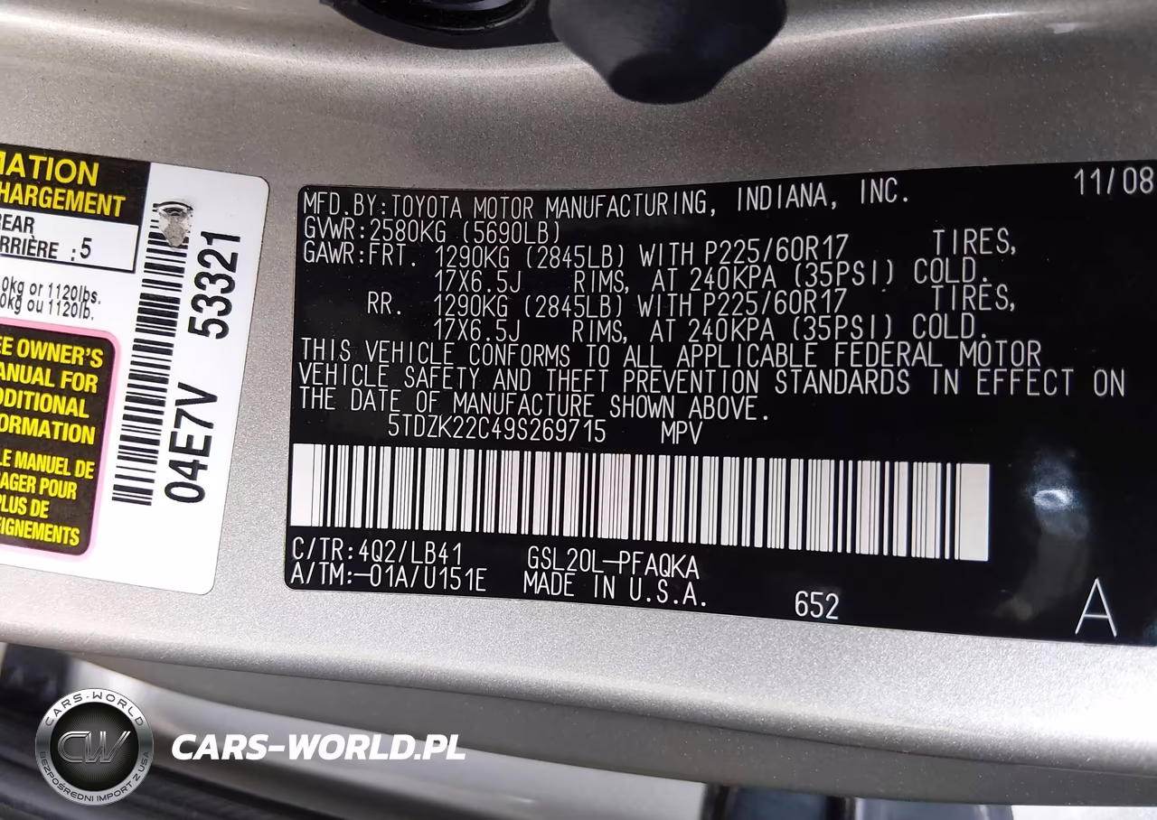 2009 Toyota Sienna Xle VIN:5TDZK22C49S269715 - 9