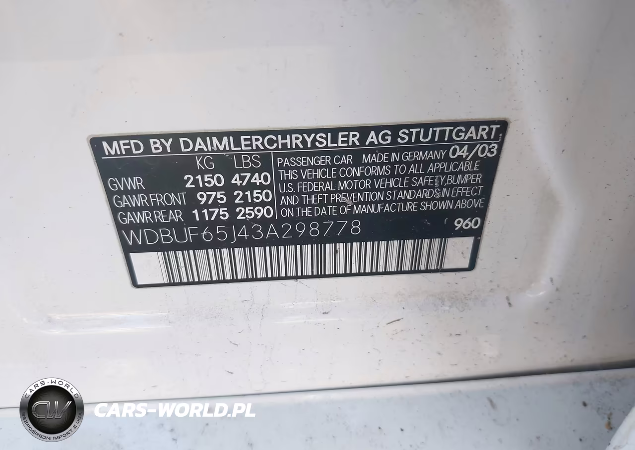 2003 Mercedes-Benz E 320 VIN:WDBUF65J43A298778 - 9