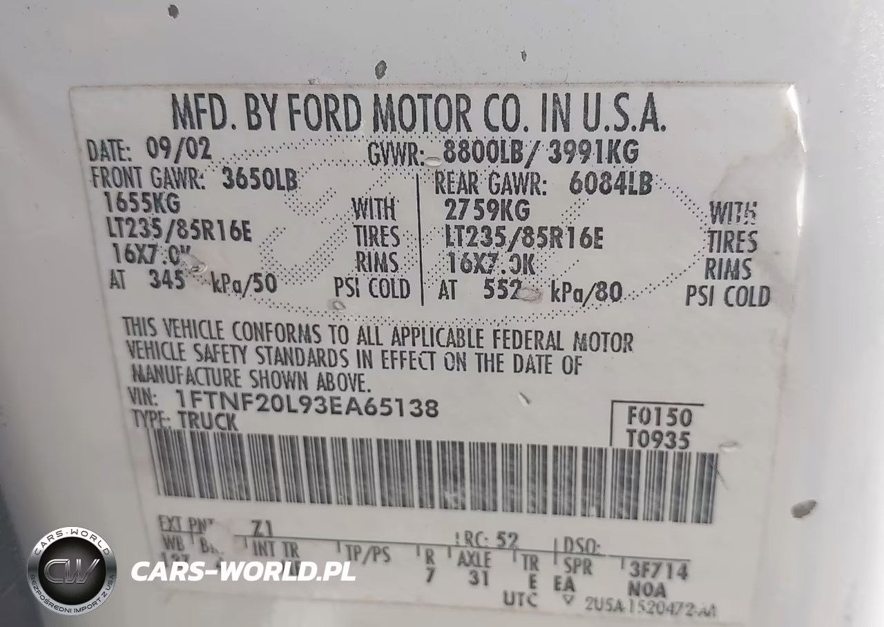 2003 Ford F-250 Xl-Xlt VIN:1FTNF20L93EA65138 - 9