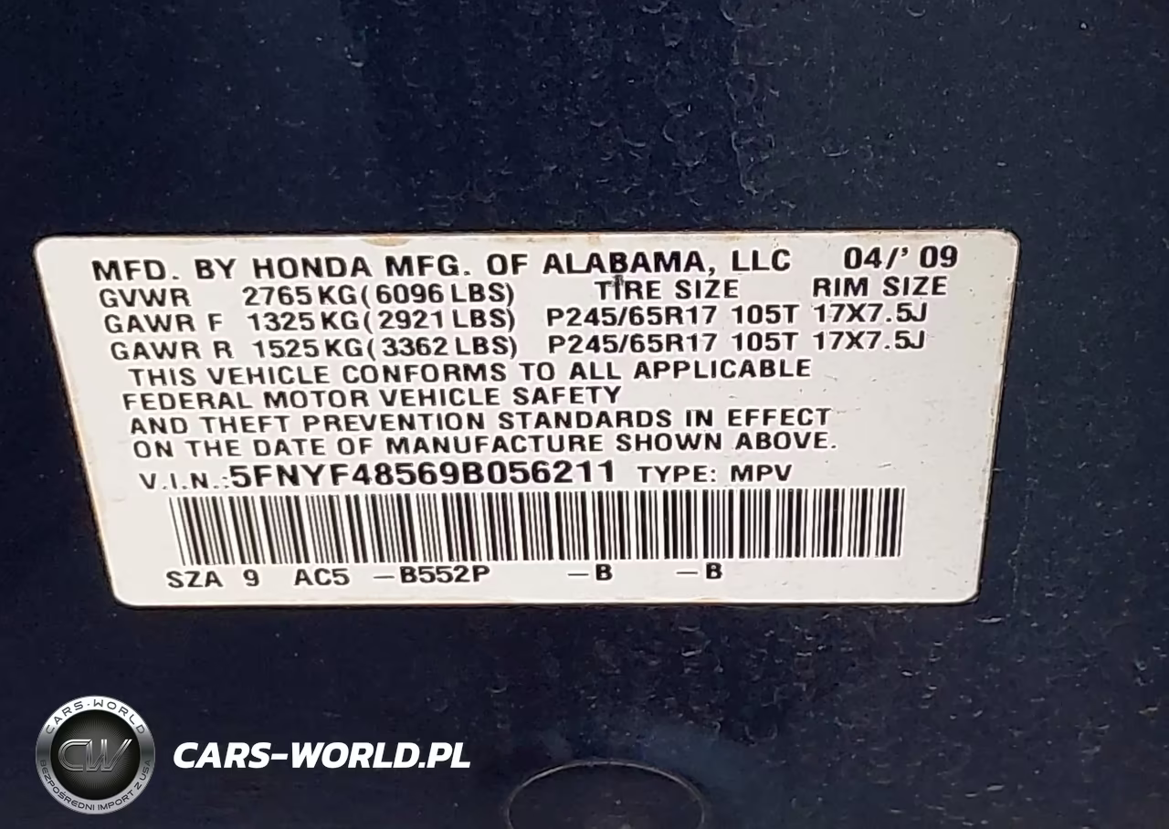 2009 Honda Pilot Ex-L VIN:5FNYF48569B056211 - 9