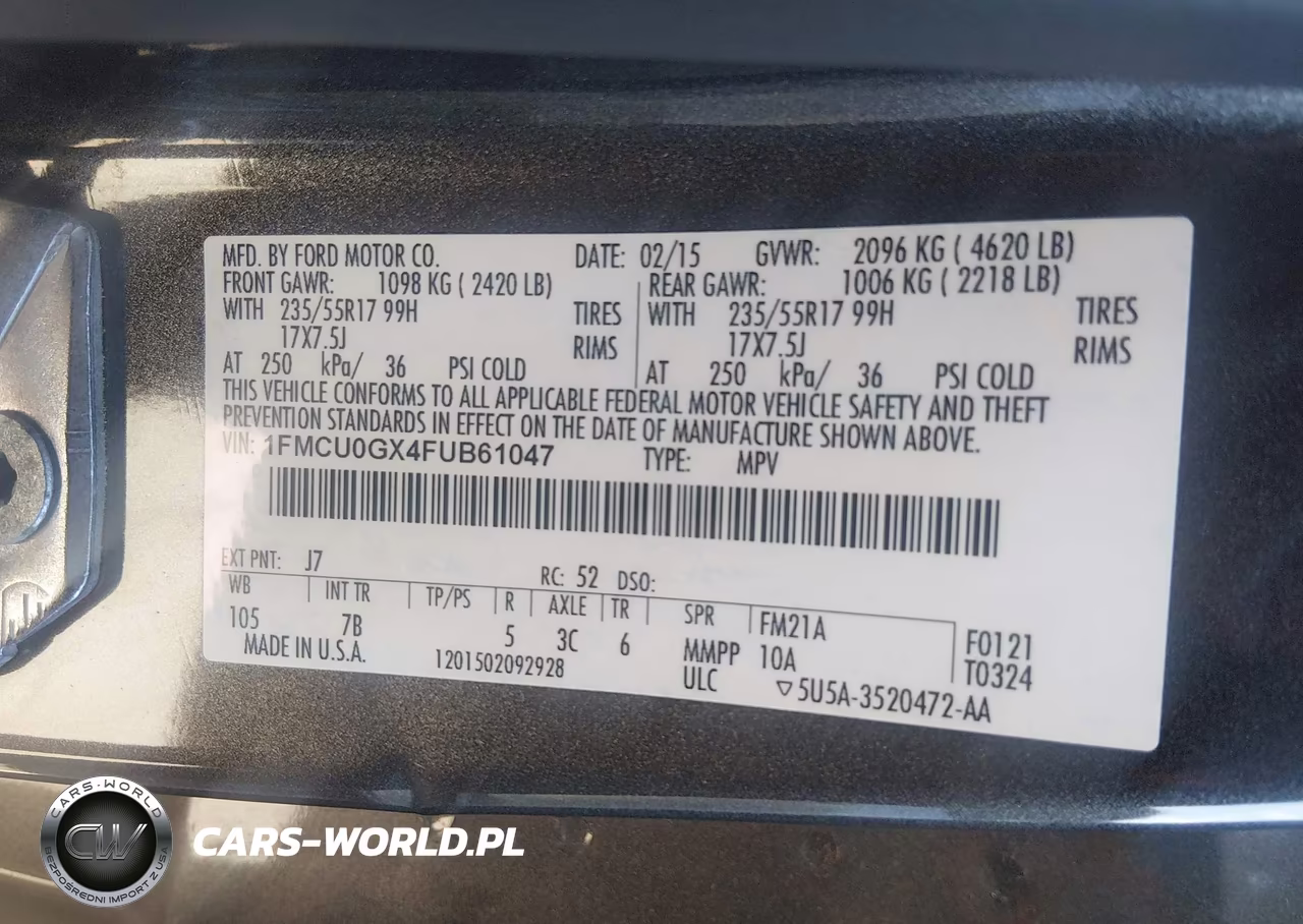 2015 Ford Escape Se VIN:1FMCU0GX4FUB61047 - 9