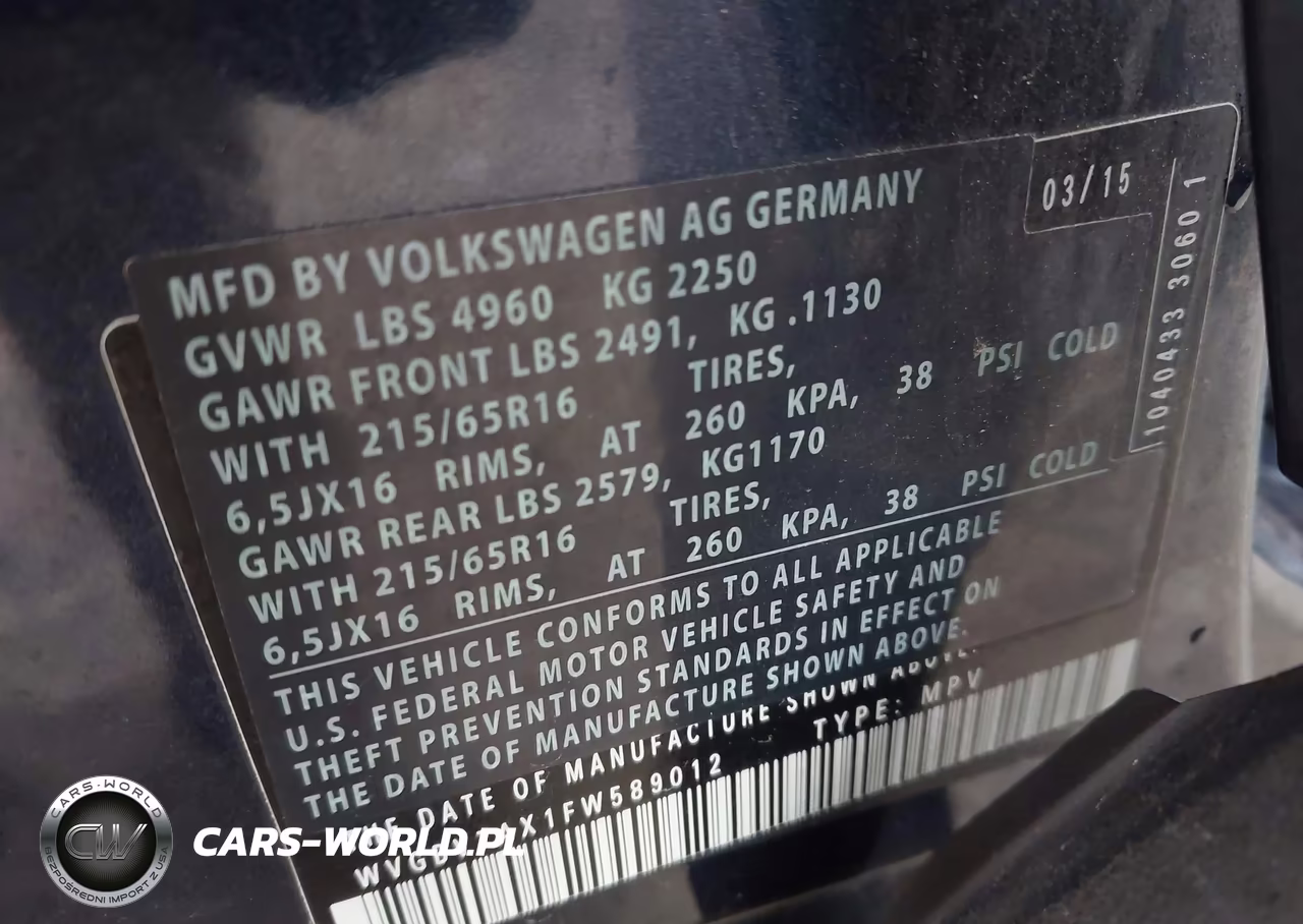 2015 Volkswagen Tiguan S VIN:WVGBV7AX1FW589012 - 9