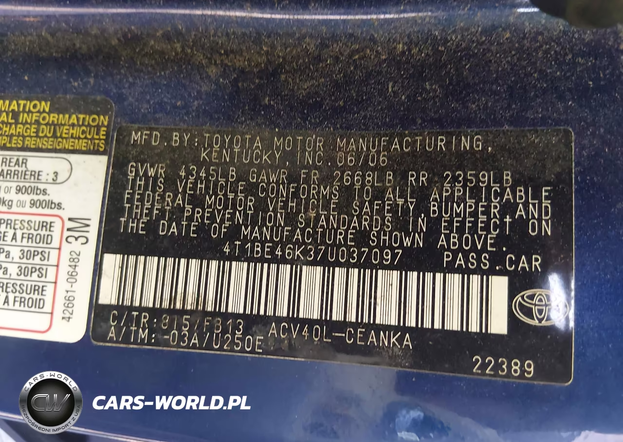 2007 Toyota Camry Ce VIN:4T1BE46K37U037097 - 9