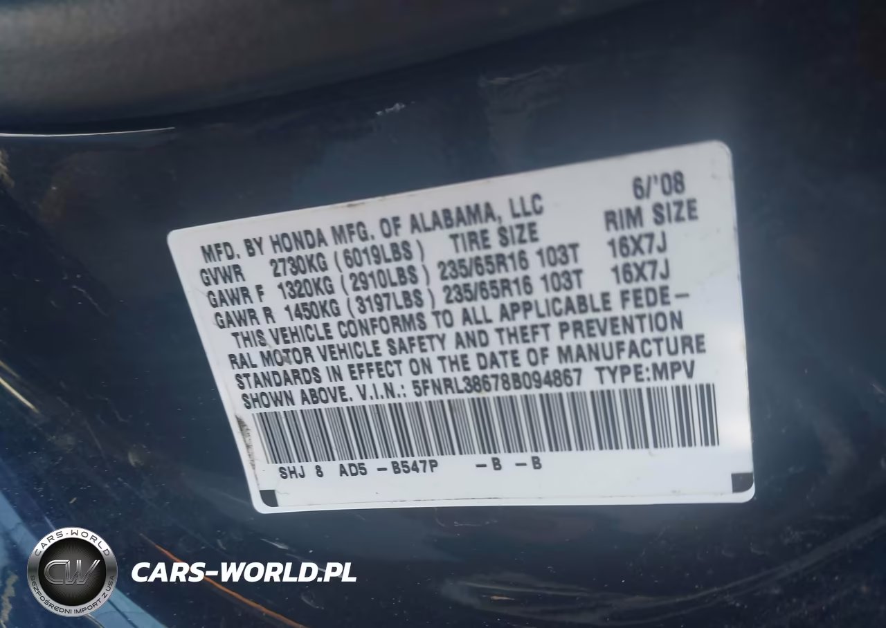 2008 Honda Odyssey Ex-L VIN:5FNRL38678B094867 - 9