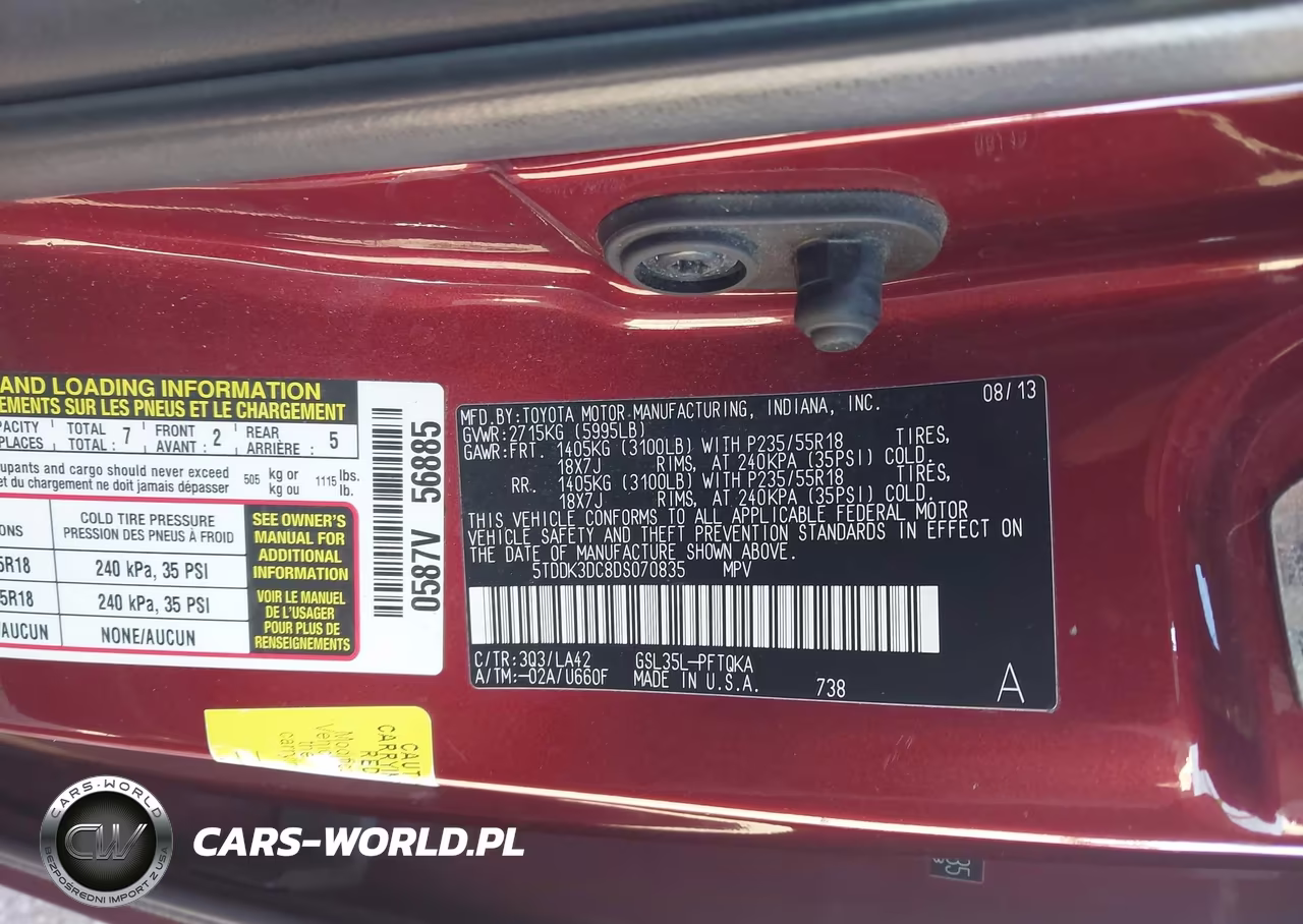 2013 Toyota Sienna Limited 7 Passenger VIN:5TDDK3DC8DS070835 - 9