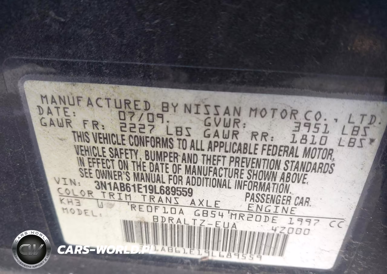 2009 Nissan Sentra 2.0Sr VIN:3N1AB61E19L689559 - 9