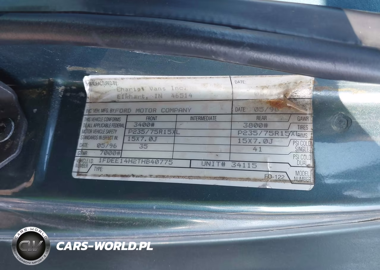 1996 Ford Econoline E150 Van VIN:1FDEE14H2THB40775 - 9