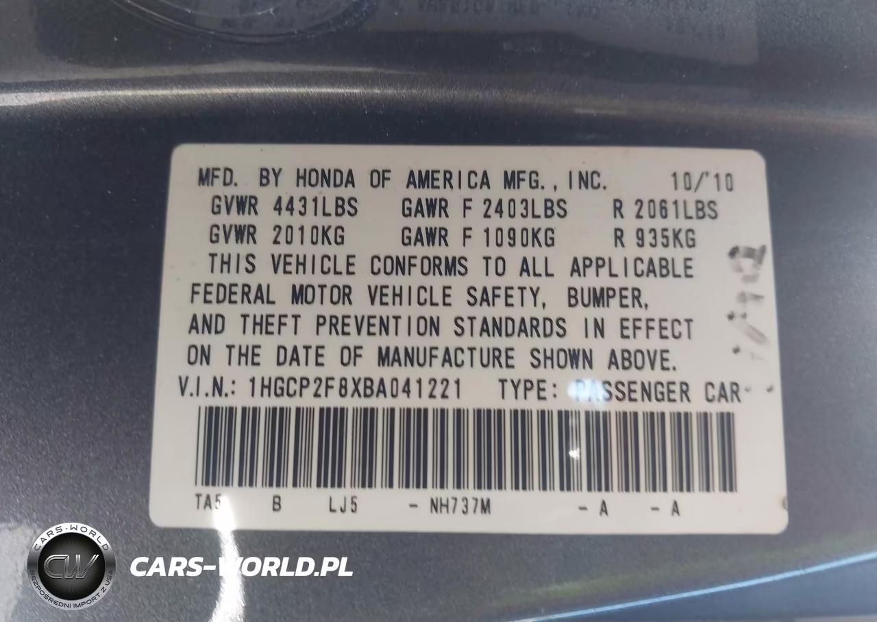 2011 Honda Accord 2.4 Ex-L VIN:1HGCP2F8XBA041221 - 9