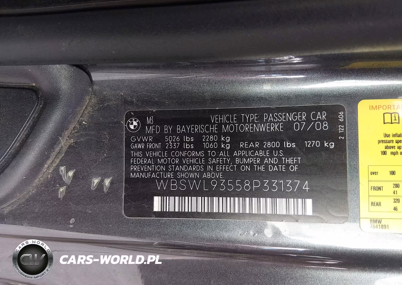 2008 BMW M3 VIN:WBSWL93558P331374 - 16