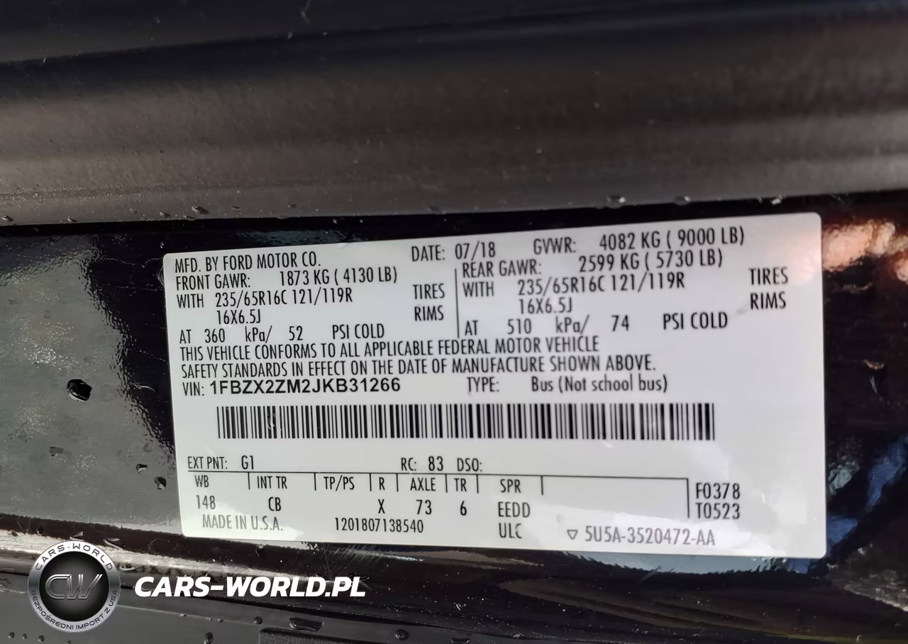2018 Ford Transit-350 Xl VIN:1FBZX2ZM2JKB31266 - 9