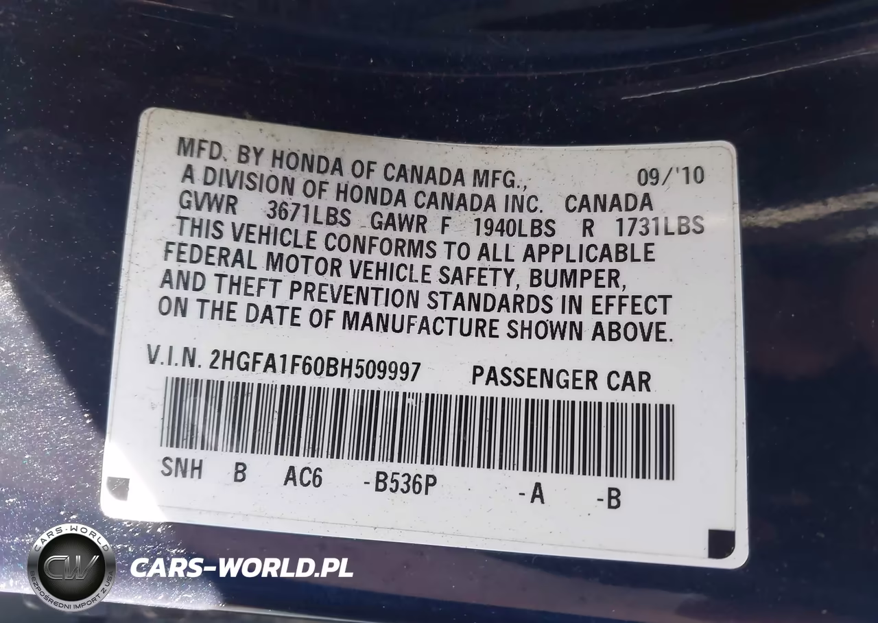 2011 Honda Civic Lx-S VIN:2HGFA1F60BH509997 - 9