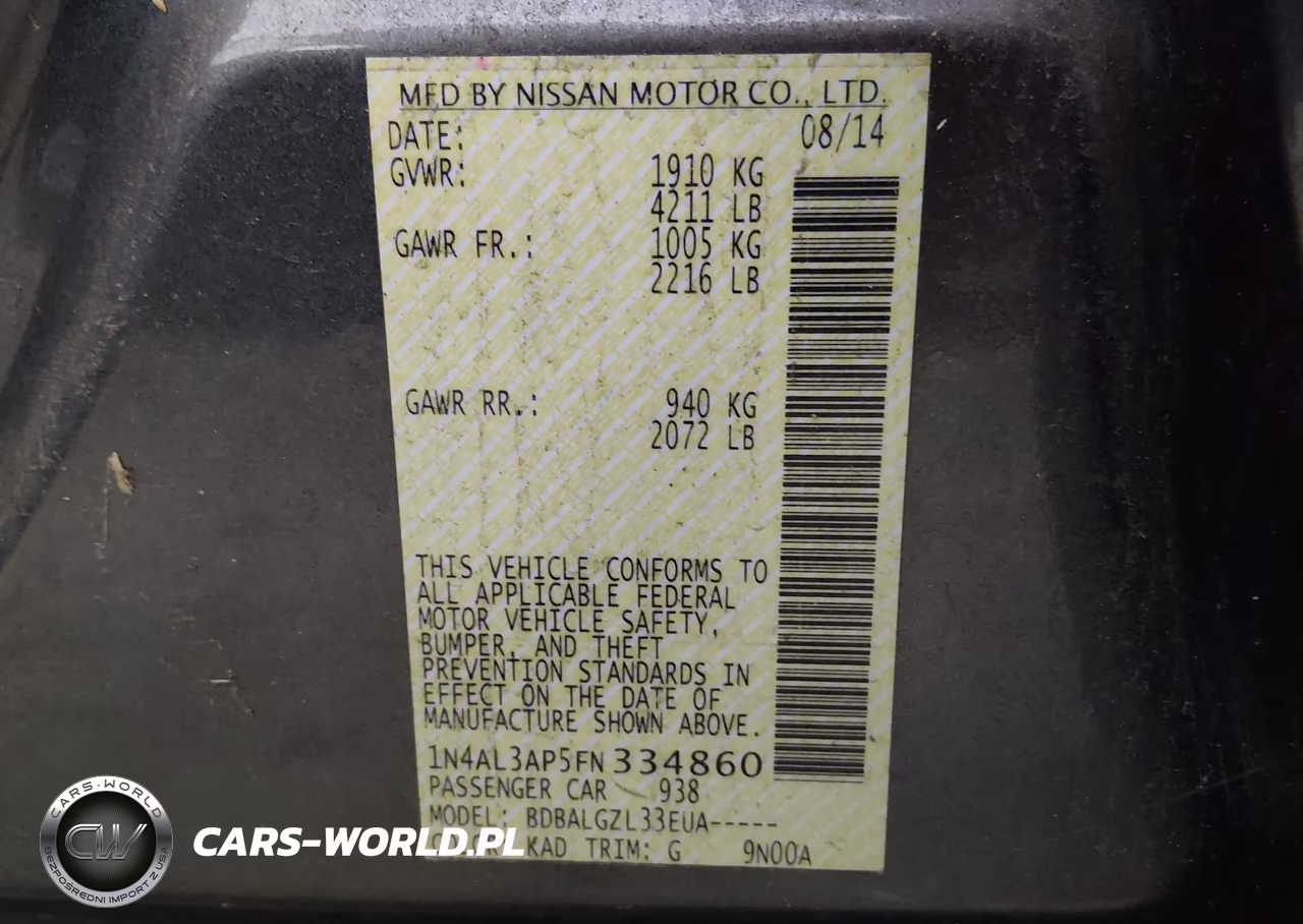 2015 Nissan Altima 2.5-2.5 S-2.5 Sl-2.5 Sv VIN:1N4AL3AP5FN334860 - 9
