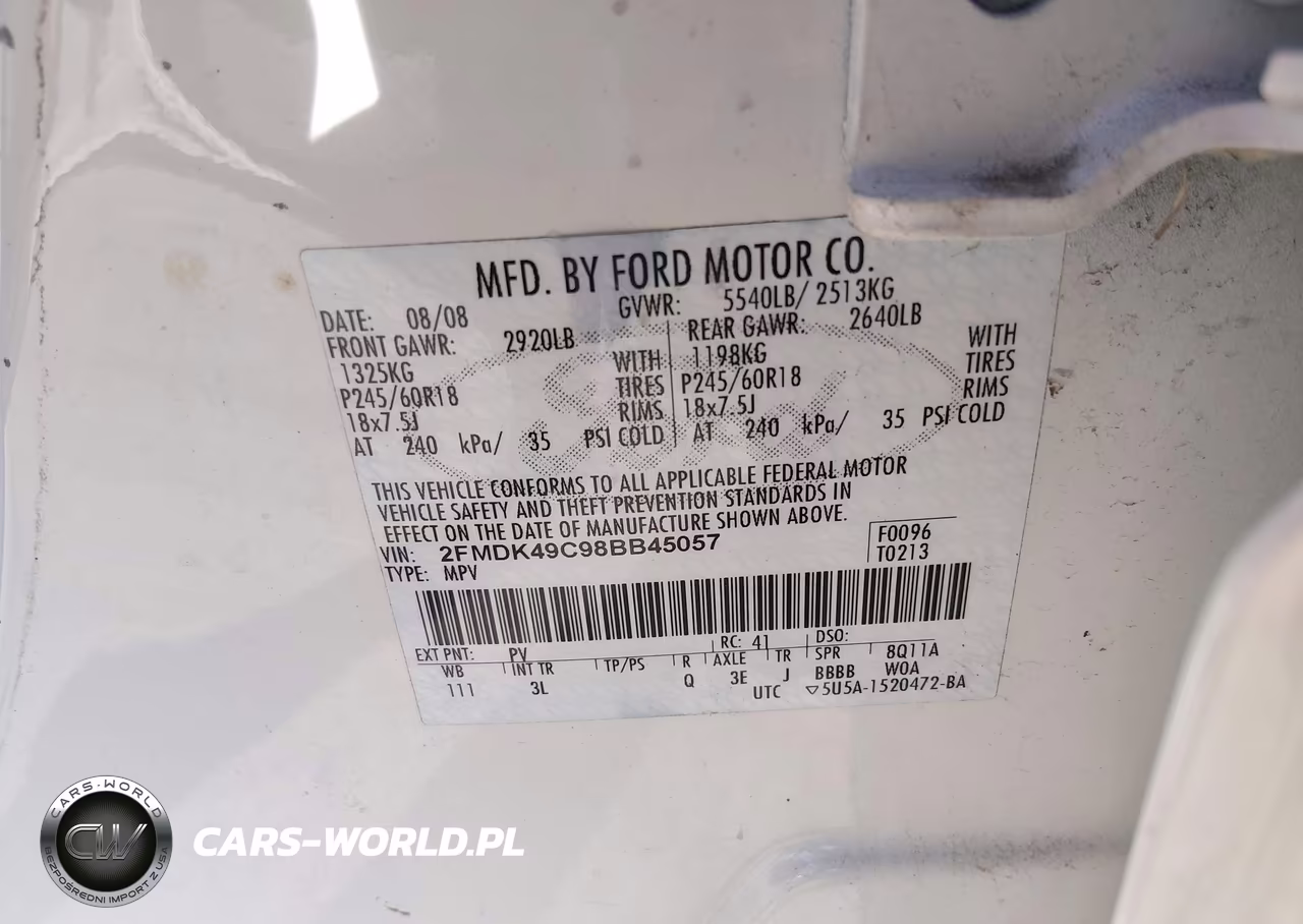 2008 Ford Edge Limited VIN:2FMDK49C98BB45057 - 9