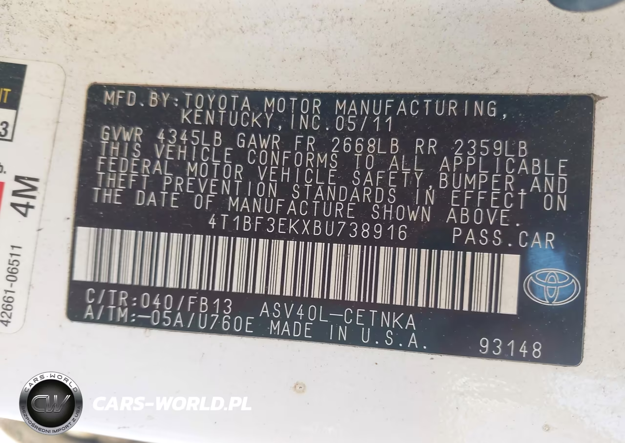 2011 Toyota Camry Le VIN:4T1BF3EKXBU738916 - 9