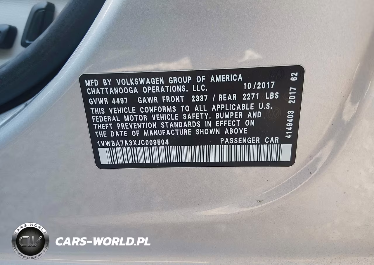 2018 Volkswagen Passat 2.0T Se VIN:1VWBA7A3XJC009504 - 9