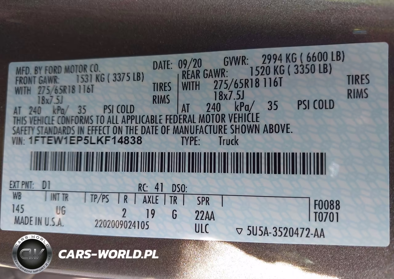 2020 Ford F-150 Xlt VIN:1FTEW1EP5LKF14838 - 9