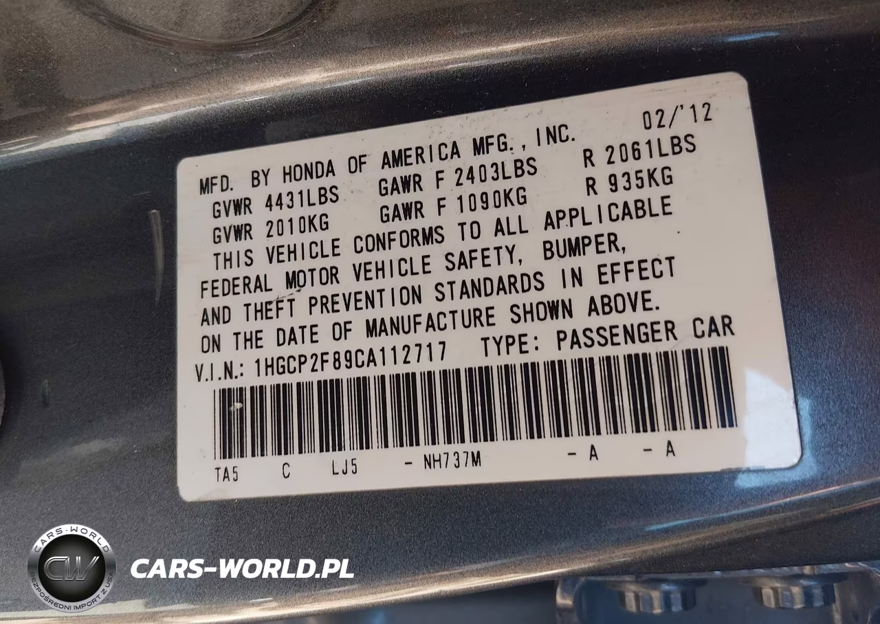 2012 Honda Accord 2.4 Ex-L VIN:1HGCP2F89CA112717 - 9