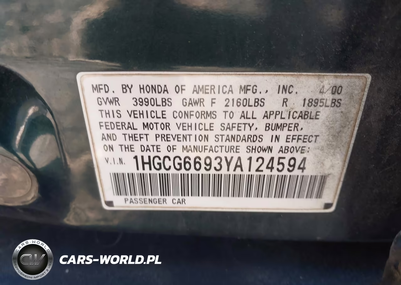 2000 Honda Accord 2.3 Se VIN:1HGCG6693YA124594 - 9