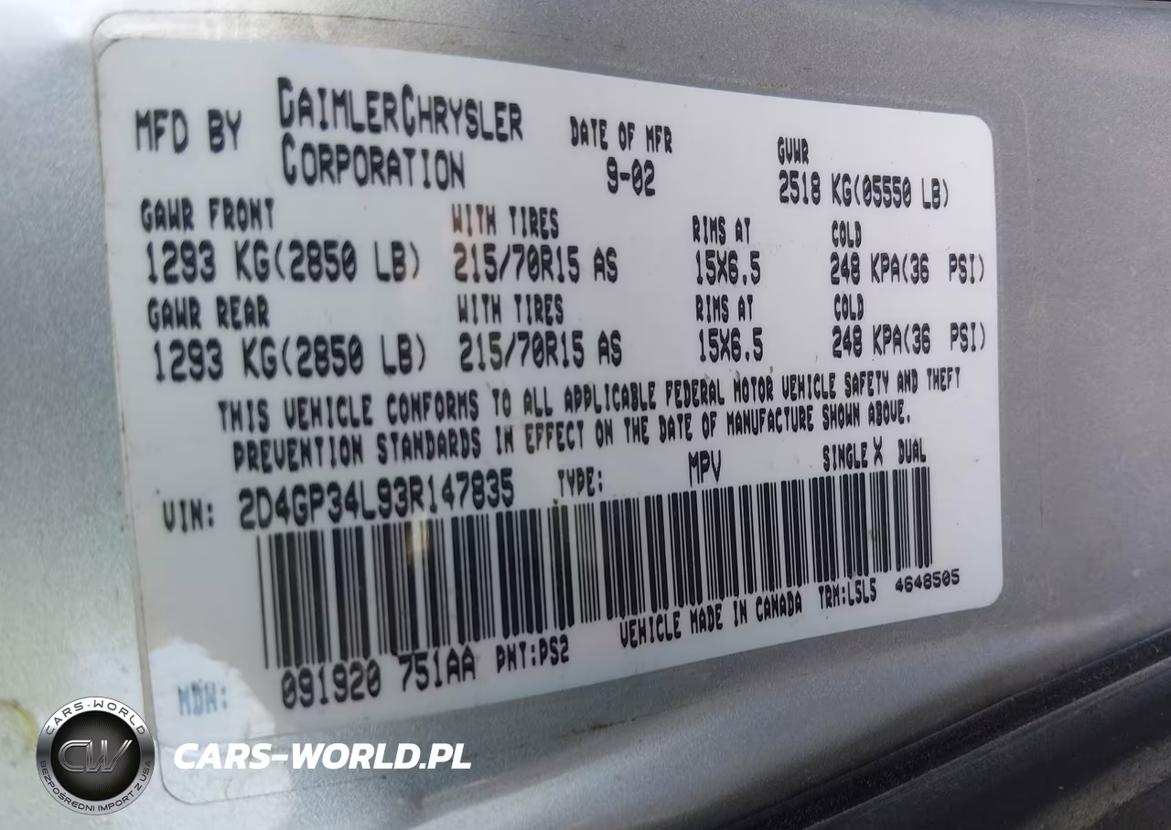 2003 Dodge Grand Caravan El VIN:2D4GP34L93R147835 - 9