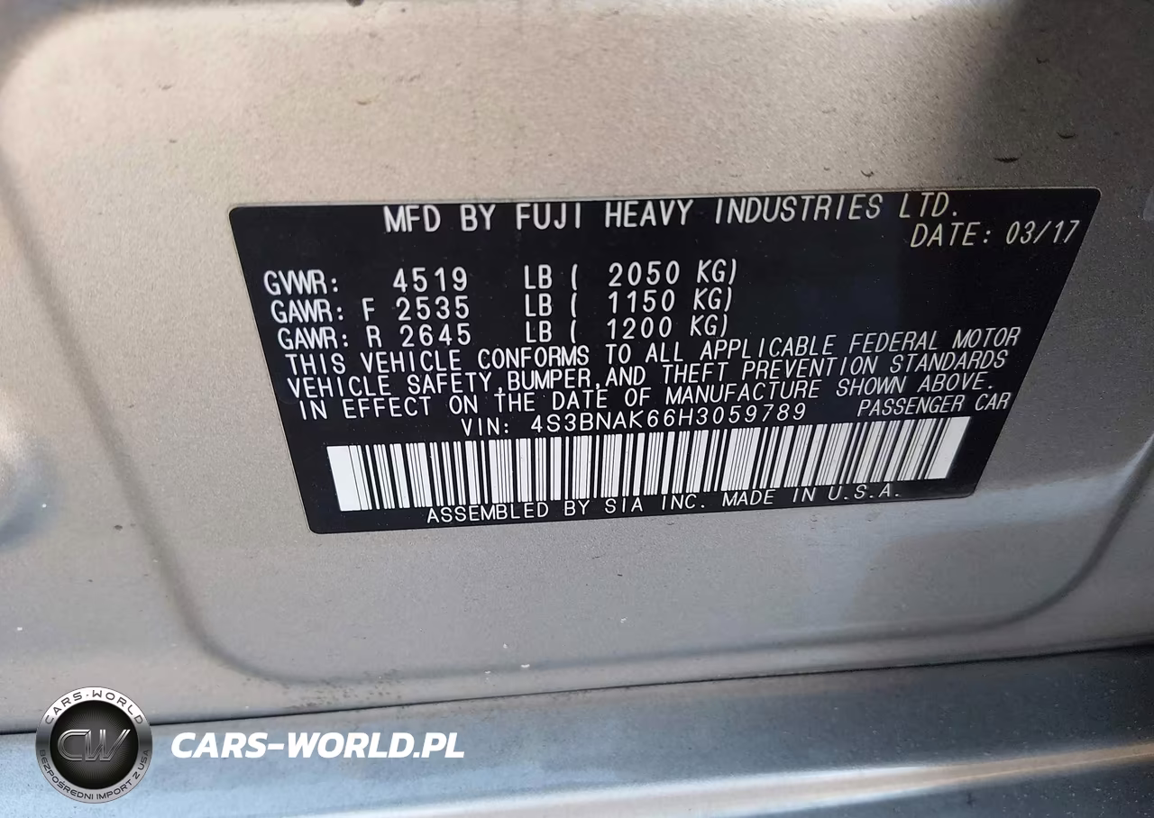 2017 Subaru Legacy 2.5I Limited VIN:4S3BNAK66H3059789 - 9
