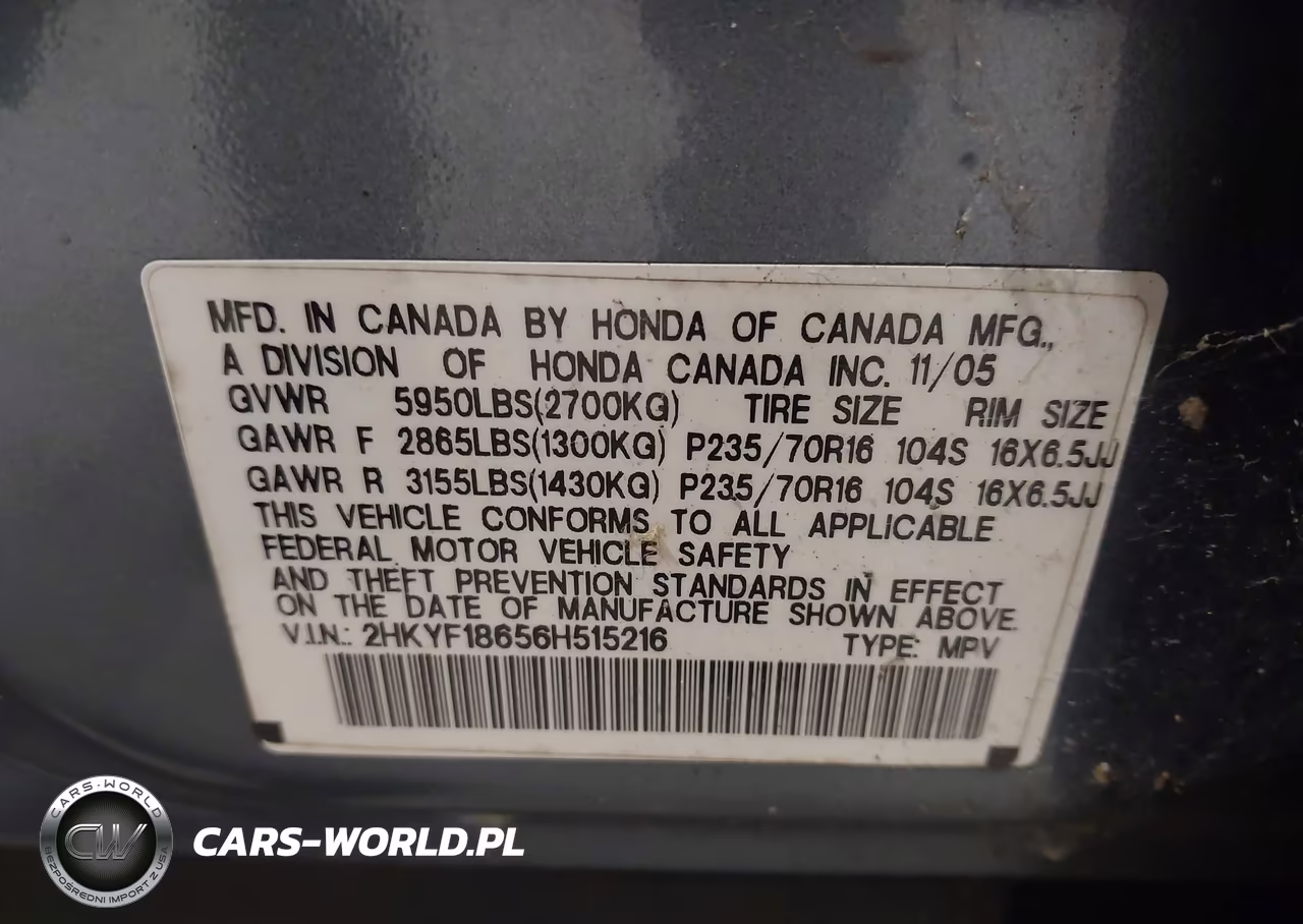 2006 Honda Pilot Ex-L VIN:2HKYF18656H515216 - 9