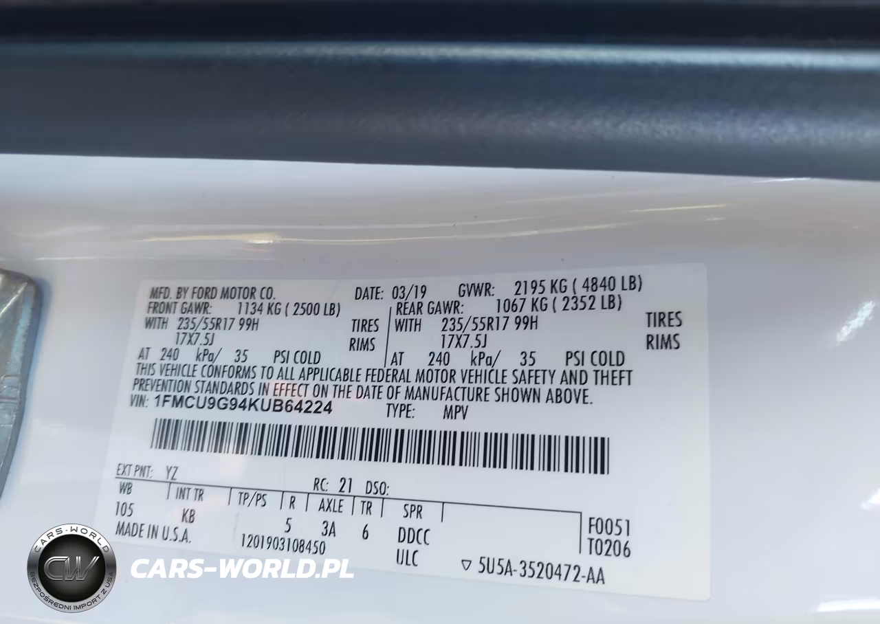 2019 Ford Escape Se VIN:1FMCU9G94KUB64224 - 9