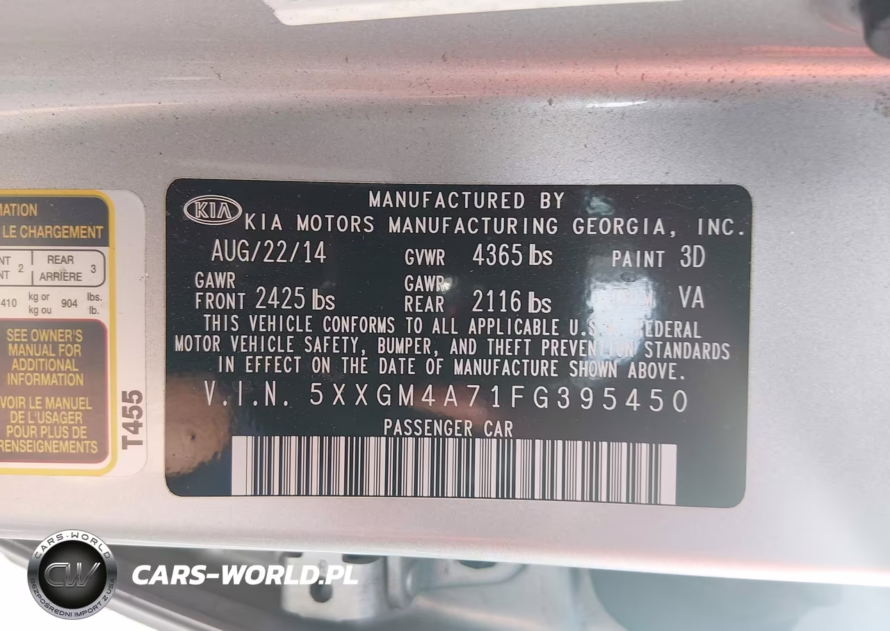 2015 Kia Optima Lx VIN:5XXGM4A71FG395450 - 9