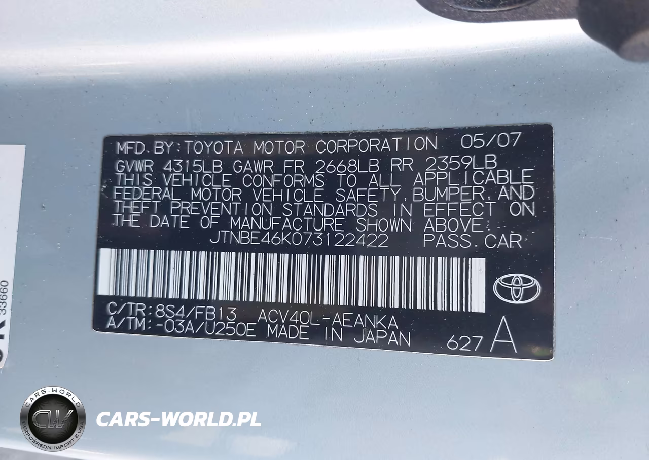 2007 Toyota Camry Le VIN:JTNBE46K073122422 - 9