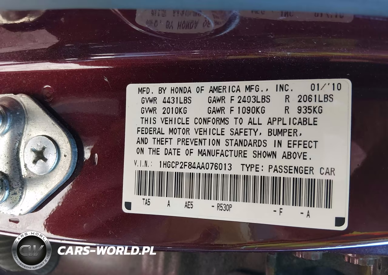 2010 Honda Accord 2.4 Ex-L VIN:1HGCP2F84AA076013 - 9