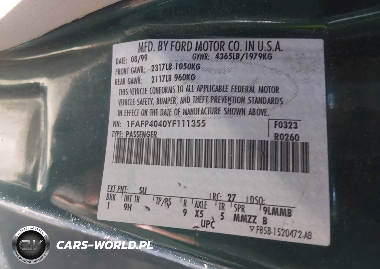 2000 Ford Mustang VIN:1FAFP4040YF111355 - 9