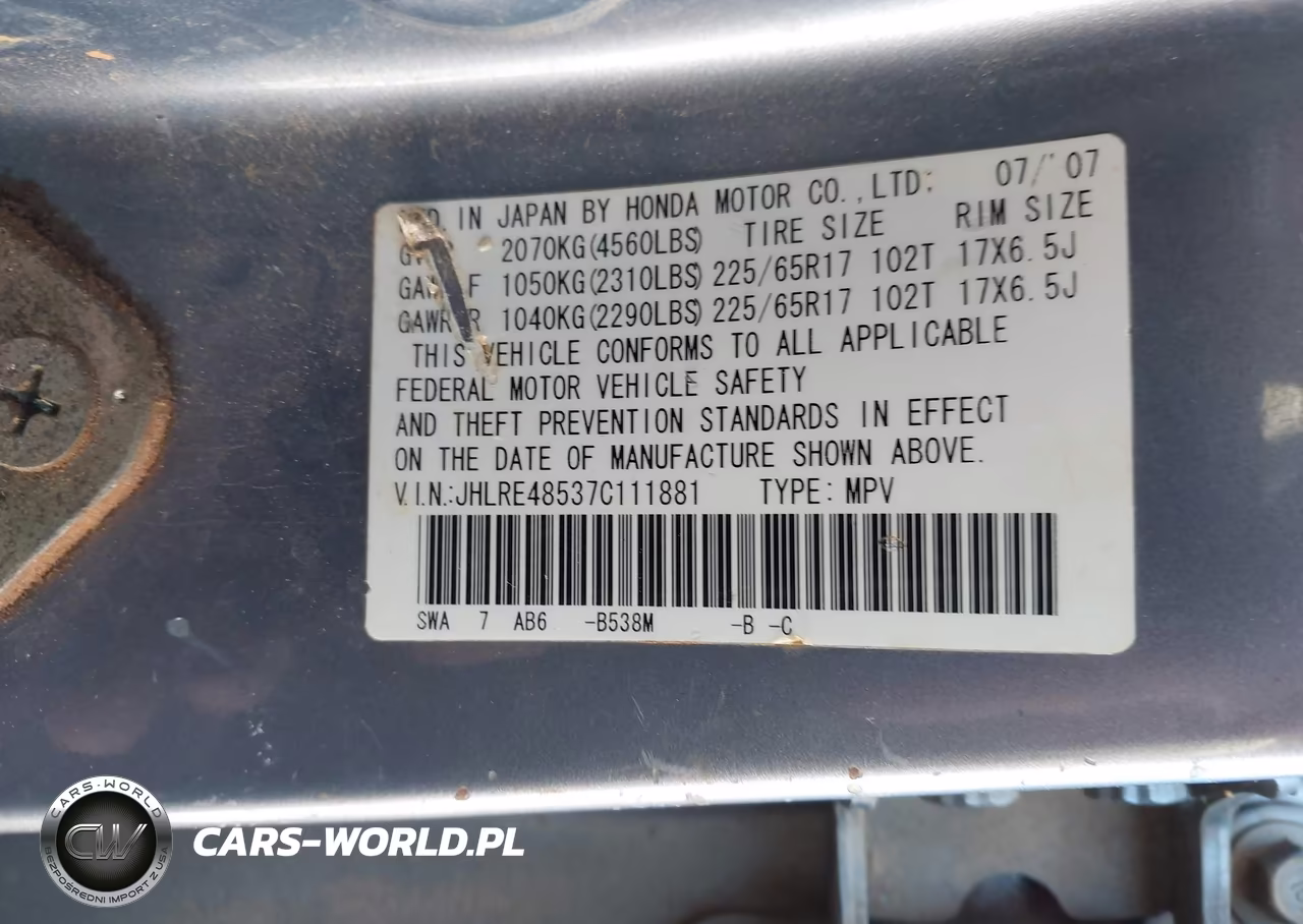 2007 Honda Cr-V Ex VIN:JHLRE48537C111881 - 9