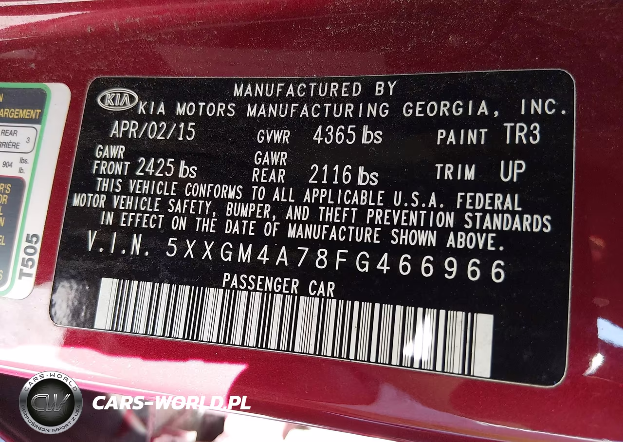 2015 Kia Optima Lx VIN:5XXGM4A78FG466966 - 9